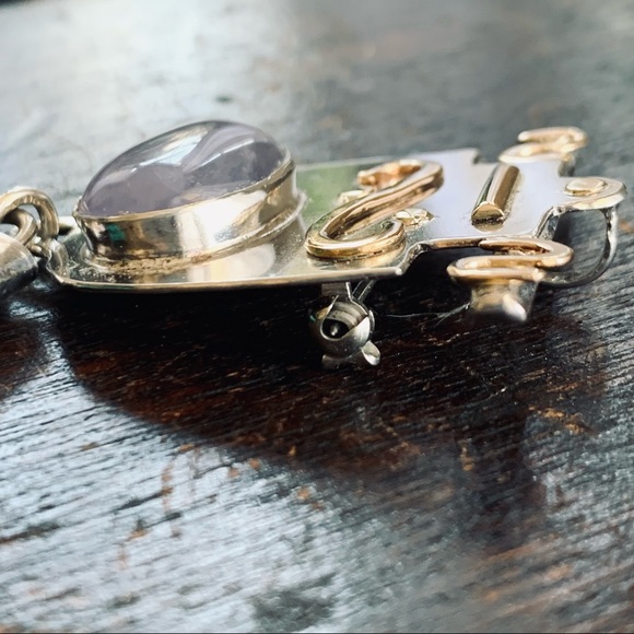 Vintage Southwestern Sterling Pin or Pendant, 14k Gold, Turquoise and Amethyst - Picture 6 of 17